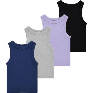 imageGirls 4 Pack Ribbed Tank Tops Sleeveless Cotton Blend Tees for Everyday Wear Layering or Summer Outfits Sizes 414Blue