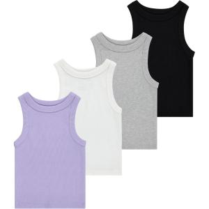 imageGirls 4 Pack Ribbed Tank Tops Sleeveless Cotton Blend Tees for Everyday Wear Layering or Summer Outfits Sizes 414Laven