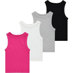 imageGirls 4 Pack Ribbed Tank Tops Sleeveless Cotton Blend Tees for Everyday Wear Layering or Summer Outfits Sizes 414Pink
