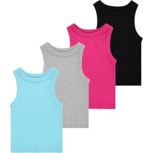 imageGirls 4 Pack Ribbed Tank Tops Sleeveless Cotton Blend Tees for Everyday Wear Layering or Summer Outfits Sizes 414Shell