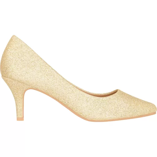 ILLUDE Classic Pointed Toe Pumps  Comfortable Low Stiletto Heel Pump Shoes  CherryGold Glitter