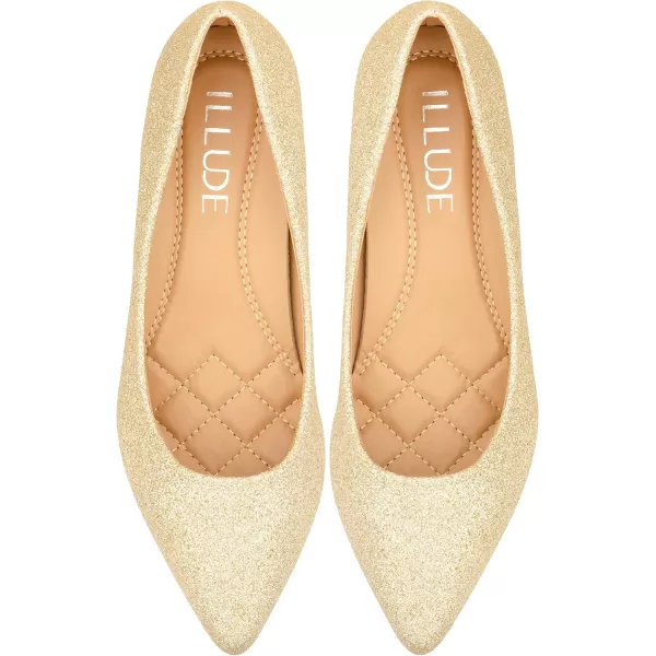 ILLUDE Classic Pointed Toe Pumps  Comfortable Low Stiletto Heel Pump Shoes  CherryGold Glitter