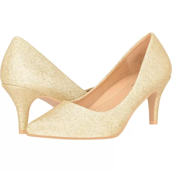 ILLUDE Classic Pointed Toe Pumps  Comfortable Low Stiletto Heel Pump Shoes  CherryGold Glitter