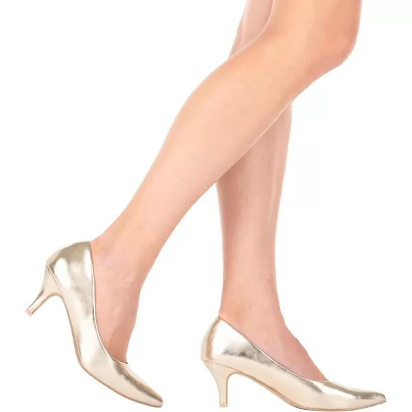 ILLUDE Classic Pointed Toe Pumps  Comfortable Low Stiletto Heel Pump Shoes  CherryGold Pu