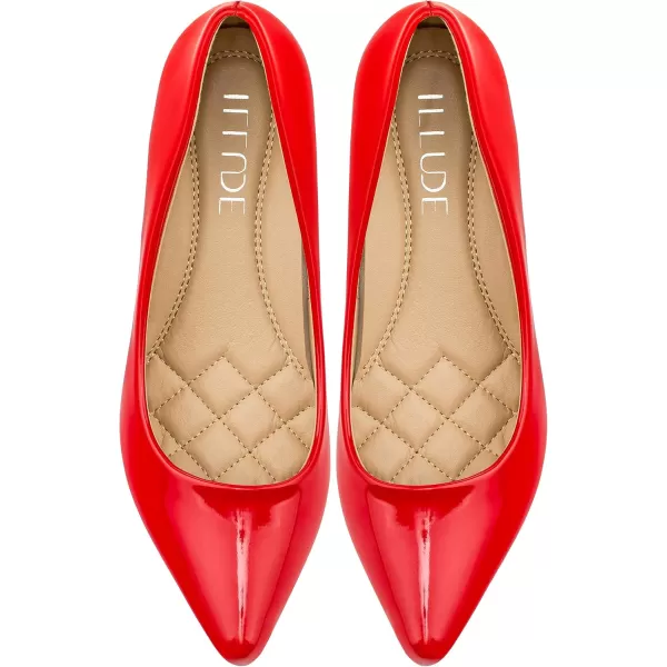 ILLUDE Classic Pointed Toe Pumps  Comfortable Low Stiletto Heel Pump Shoes  CherryRed Patent