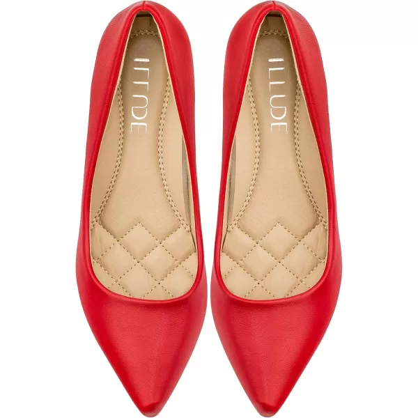 ILLUDE Classic Pointed Toe Pumps  Comfortable Low Stiletto Heel Pump Shoes  CherryRed Pu