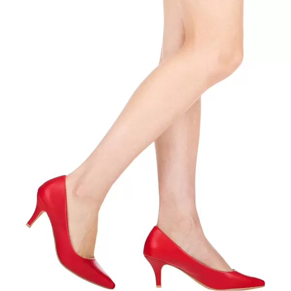 ILLUDE Classic Pointed Toe Pumps  Comfortable Low Stiletto Heel Pump Shoes  CherryRed Pu