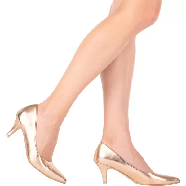 ILLUDE Classic Pointed Toe Pumps  Comfortable Low Stiletto Heel Pump Shoes  CherryRose Gold Pu