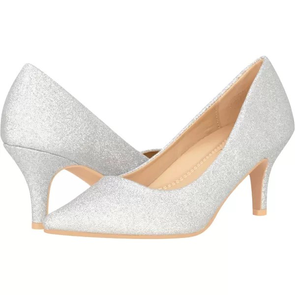 ILLUDE Classic Pointed Toe Pumps  Comfortable Low Stiletto Heel Pump Shoes  CherrySilver Glitter