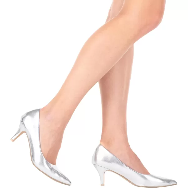 ILLUDE Classic Pointed Toe Pumps  Comfortable Low Stiletto Heel Pump Shoes  CherrySilver Pu