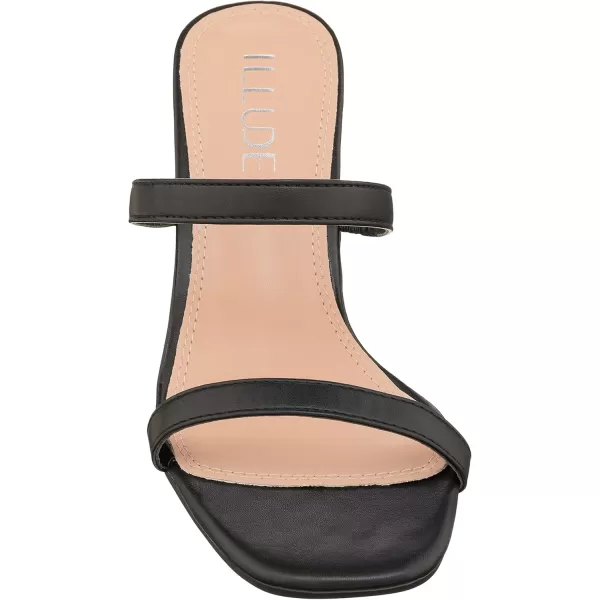ILLUDE Womens Block Heel Double Band Square Toe Heeled Sandal Slip On Mule  LisaBlack Pu
