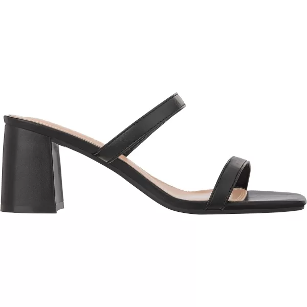 ILLUDE Womens Block Heel Double Band Square Toe Heeled Sandal Slip On Mule  LisaBlack Pu