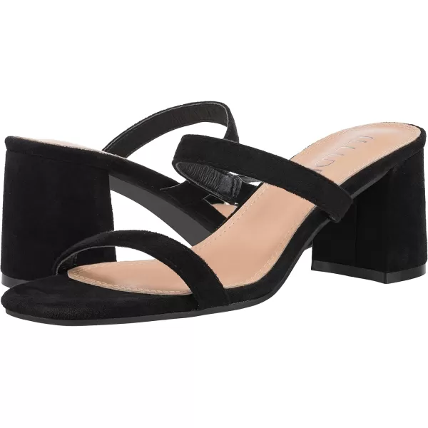 ILLUDE Womens Block Heel Double Band Square Toe Heeled Sandal Slip On Mule  LisaBlack Suede