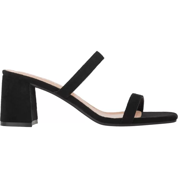 ILLUDE Womens Block Heel Double Band Square Toe Heeled Sandal Slip On Mule  LisaBlack Suede