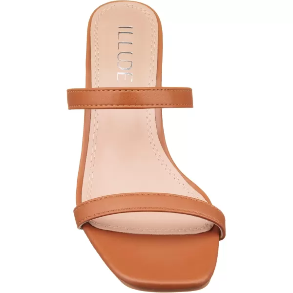 ILLUDE Womens Block Heel Double Band Square Toe Heeled Sandal Slip On Mule  LisaCaramel Pu