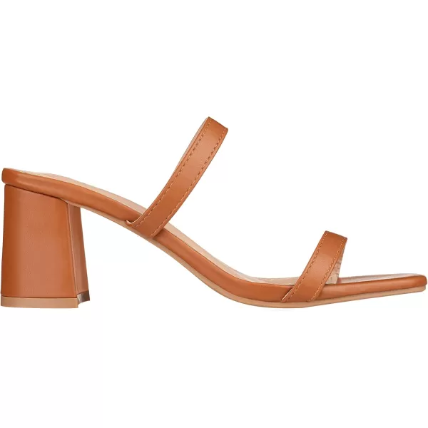 ILLUDE Womens Block Heel Double Band Square Toe Heeled Sandal Slip On Mule  LisaCaramel Pu