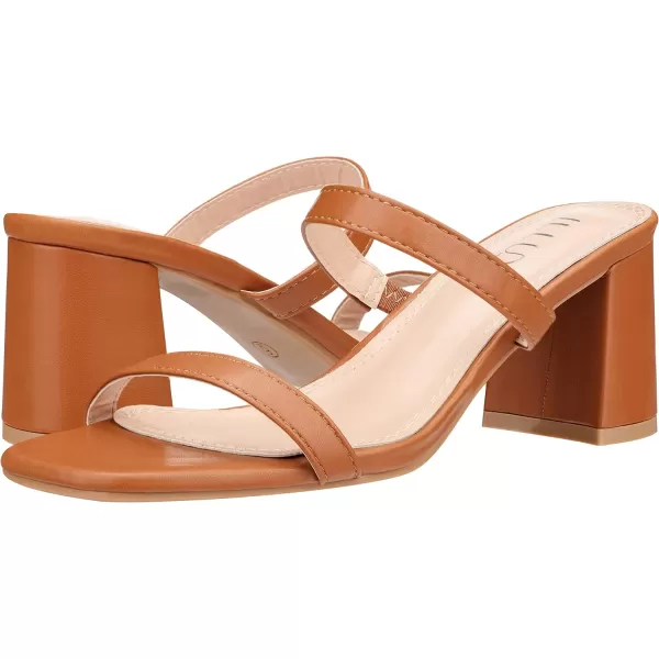 ILLUDE Womens Block Heel Double Band Square Toe Heeled Sandal Slip On Mule  LisaCaramel Pu