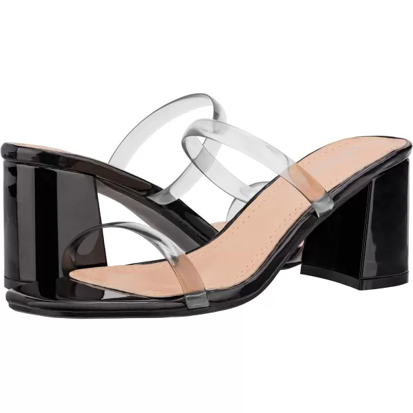 ILLUDE Womens Block Heel Double Band Square Toe Heeled Sandal Slip On Mule  LisaClear Black