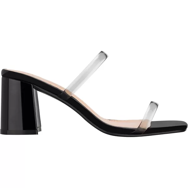 ILLUDE Womens Block Heel Double Band Square Toe Heeled Sandal Slip On Mule  LisaClear Black
