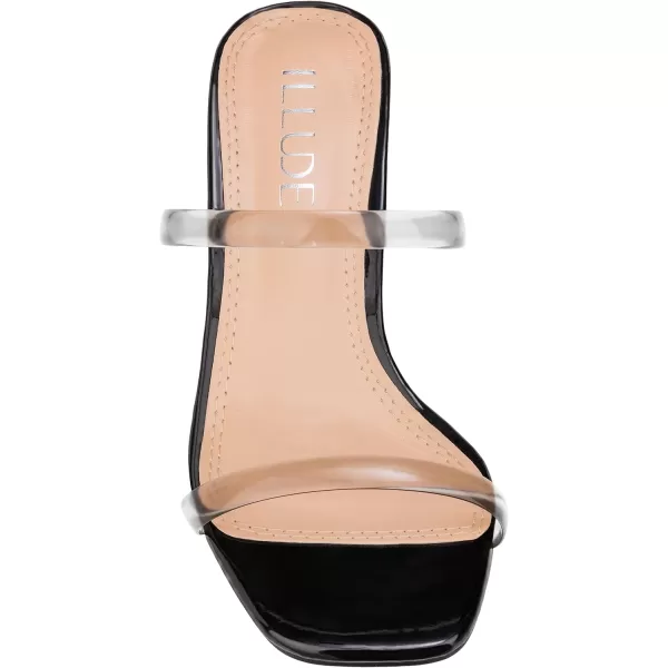 ILLUDE Womens Block Heel Double Band Square Toe Heeled Sandal Slip On Mule  LisaClear Black