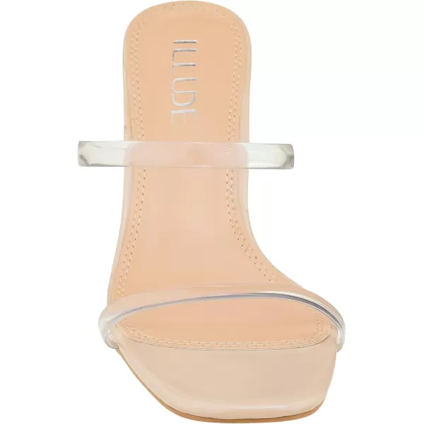 ILLUDE Womens Block Heel Double Band Square Toe Heeled Sandal Slip On Mule  LisaClear Nude