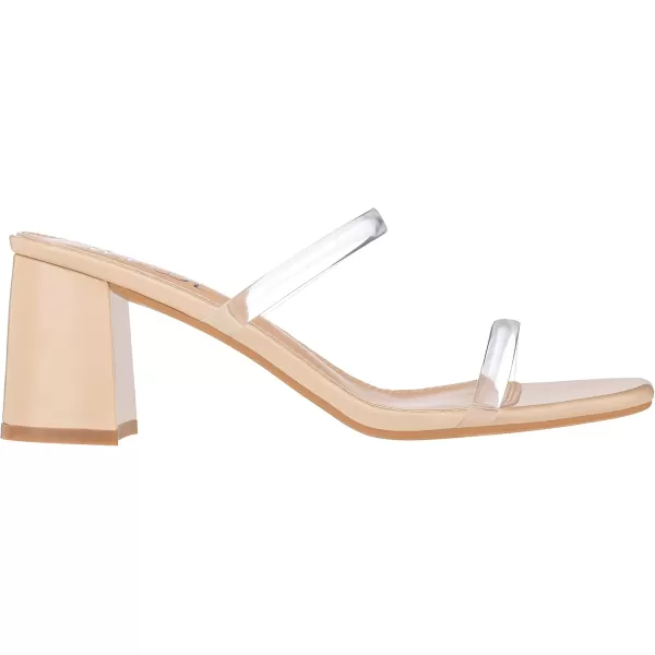 ILLUDE Womens Block Heel Double Band Square Toe Heeled Sandal Slip On Mule  LisaClear Nude