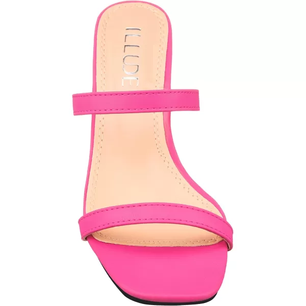 ILLUDE Womens Block Heel Double Band Square Toe Heeled Sandal Slip On Mule  LisaFlamingo Pu