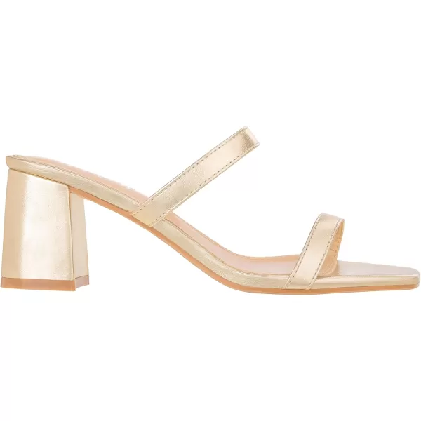ILLUDE Womens Block Heel Double Band Square Toe Heeled Sandal Slip On Mule  LisaGold Pu