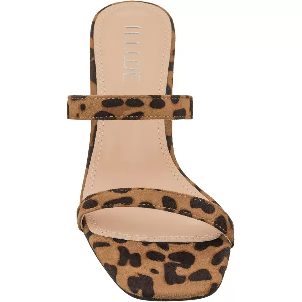 ILLUDE Womens Block Heel Double Band Square Toe Heeled Sandal Slip On Mule  LisaLeopard Suede