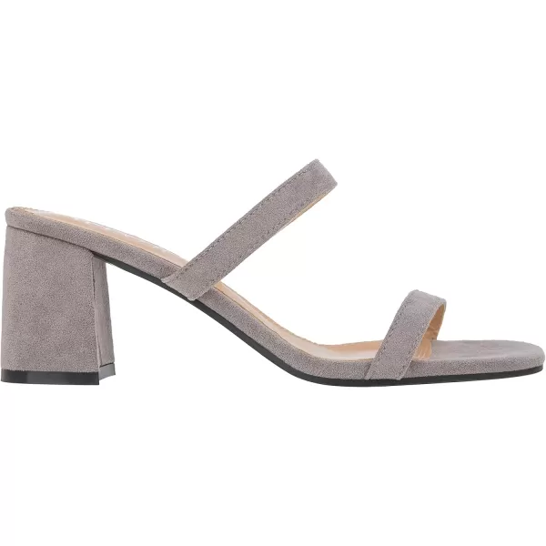 ILLUDE Womens Block Heel Double Band Square Toe Heeled Sandal Slip On Mule  LisaLight Grey Suede