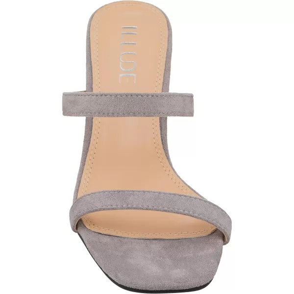 ILLUDE Womens Block Heel Double Band Square Toe Heeled Sandal Slip On Mule  LisaLight Grey Suede
