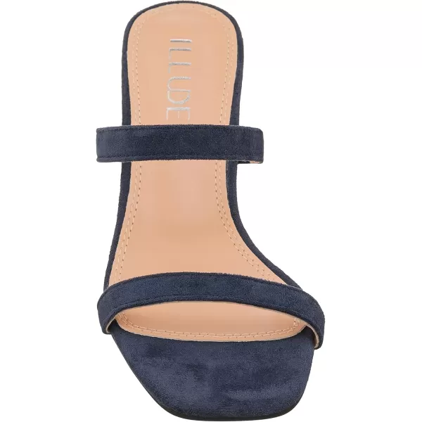 ILLUDE Womens Block Heel Double Band Square Toe Heeled Sandal Slip On Mule  LisaNavy Suede