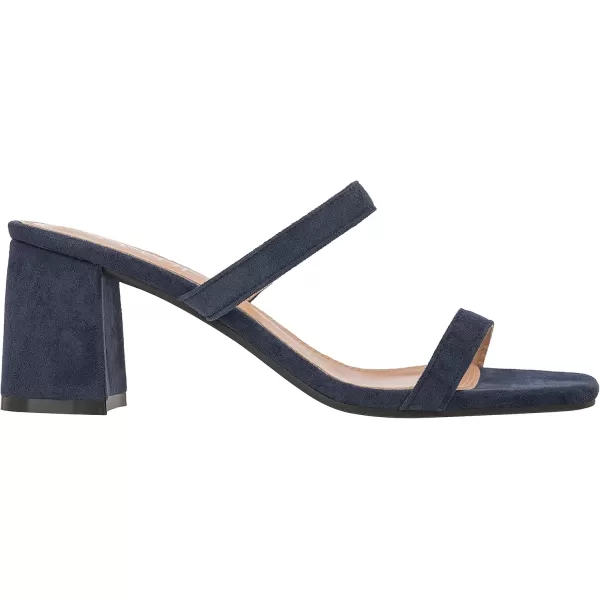 ILLUDE Womens Block Heel Double Band Square Toe Heeled Sandal Slip On Mule  LisaNavy Suede