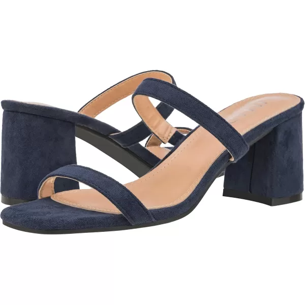 ILLUDE Womens Block Heel Double Band Square Toe Heeled Sandal Slip On Mule  LisaNavy Suede