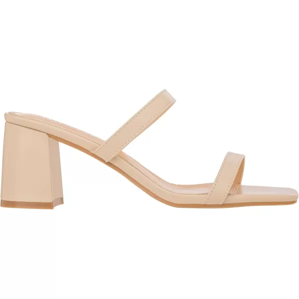 ILLUDE Womens Block Heel Double Band Square Toe Heeled Sandal Slip On Mule  LisaNude Pu