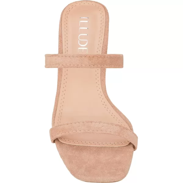ILLUDE Womens Block Heel Double Band Square Toe Heeled Sandal Slip On Mule  LisaNude Suede