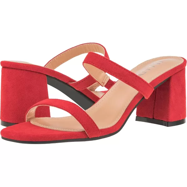 ILLUDE Womens Block Heel Double Band Square Toe Heeled Sandal Slip On Mule  LisaRed Suede