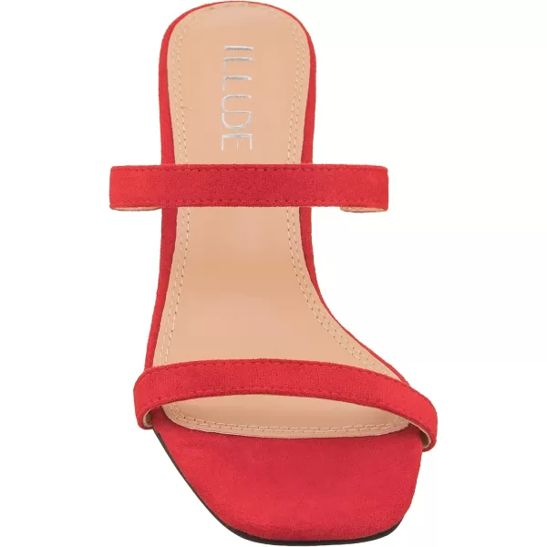 ILLUDE Womens Block Heel Double Band Square Toe Heeled Sandal Slip On Mule  LisaRed Suede
