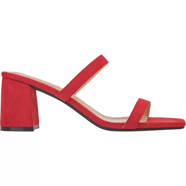 ILLUDE Womens Block Heel Double Band Square Toe Heeled Sandal Slip On Mule  LisaRed Suede