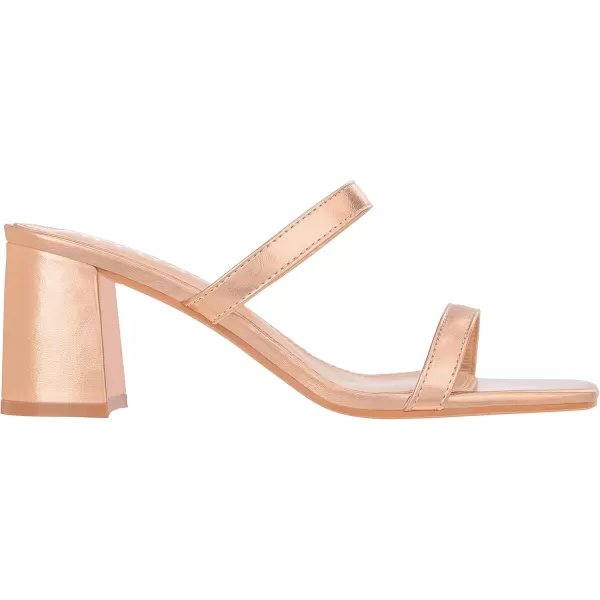 ILLUDE Womens Block Heel Double Band Square Toe Heeled Sandal Slip On Mule  LisaRose Gold Pu