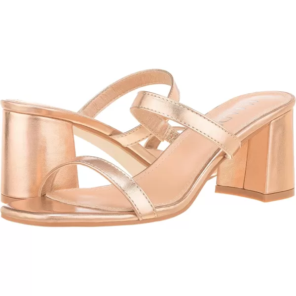 ILLUDE Womens Block Heel Double Band Square Toe Heeled Sandal Slip On Mule  LisaRose Gold Pu