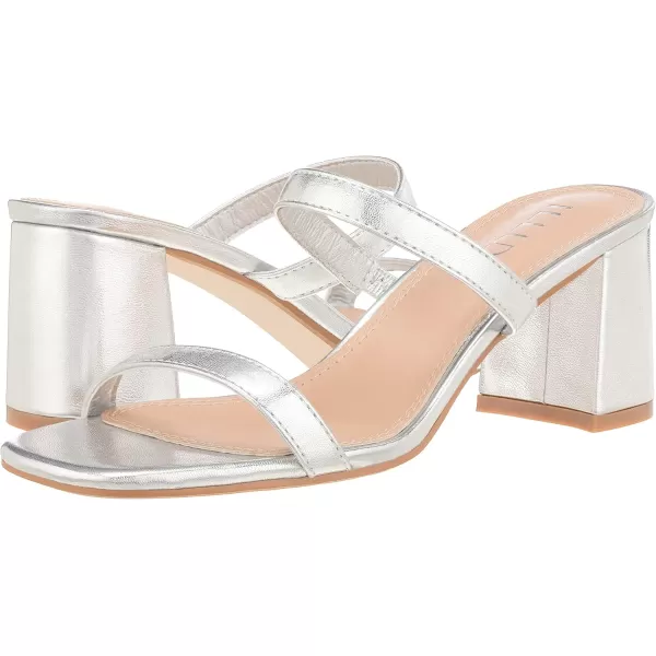ILLUDE Womens Block Heel Double Band Square Toe Heeled Sandal Slip On Mule  LisaSilver Pu