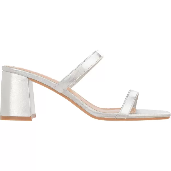 ILLUDE Womens Block Heel Double Band Square Toe Heeled Sandal Slip On Mule  LisaSilver Pu