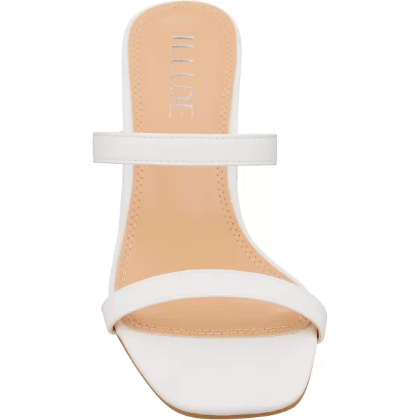 ILLUDE Womens Block Heel Double Band Square Toe Heeled Sandal Slip On Mule  LisaWhite Pu