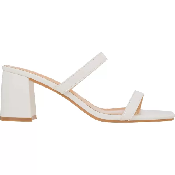 ILLUDE Womens Block Heel Double Band Square Toe Heeled Sandal Slip On Mule  LisaWhite Pu