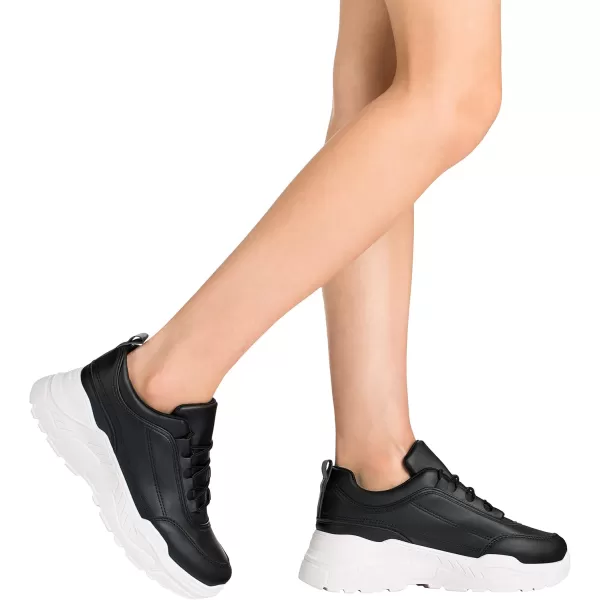 ILLUDE Womens Chunky Platform Sneakers LaceUp Walking Shoes Fashion Chunky Sneakers Causal Dad ShoesBlack