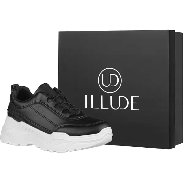 ILLUDE Womens Chunky Platform Sneakers LaceUp Walking Shoes Fashion Chunky Sneakers Causal Dad ShoesBlack