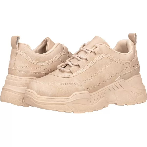 ILLUDE Womens Chunky Platform Sneakers LaceUp Walking Shoes Fashion Chunky Sneakers Causal Dad ShoesNude Nubuck