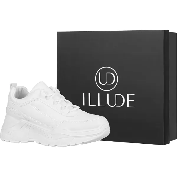 ILLUDE Womens Chunky Platform Sneakers LaceUp Walking Shoes Fashion Chunky Sneakers Causal Dad ShoesWhite
