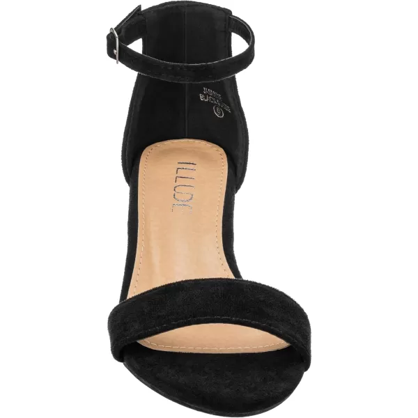 ILLUDE Womens Fashion Ankle Strap Kitten Heel Sandals  Adorable Cute Low Block Heel  JasmineBlack Suede